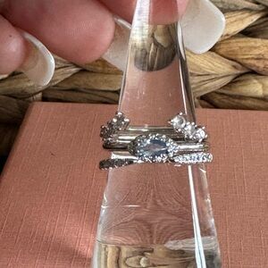 Bomb Party Sterling Silver Stackable Ring Set with Blue Center Stone size 7